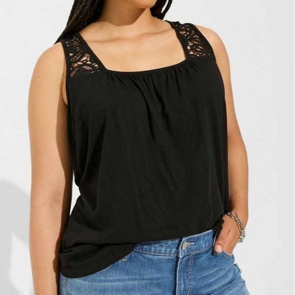 Torrid Knit Square Neck Lace Inset Tank Size 1X - Picture 1 of 7